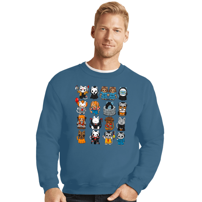 Secret_Shirts Crewneck Sweater, Unisex / Small / Indigo Blue Horror Kitties