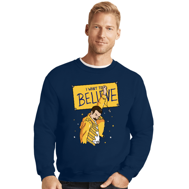 Daily_Deal_Shirts Crewneck Sweater, Unisex / Small / Navy I Want To Believe