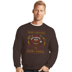 Daily_Deal_Shirts Crewneck Sweater, Unisex / Small / Dark Chocolate Merry Christmas Filthy Animal