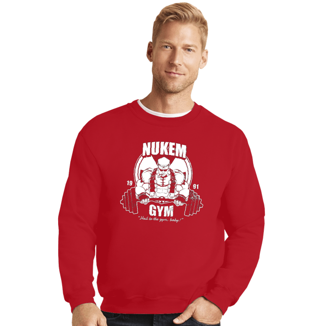 Shirts Crewneck Sweater, Unisex / Small / Red Nukem Gym