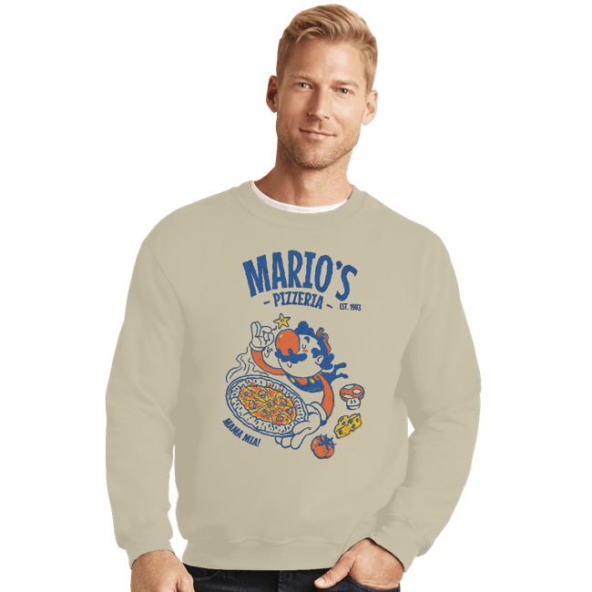 Daily_Deal_Shirts Crewneck Sweater, Unisex / Small / Sand Mario's Pizzeria