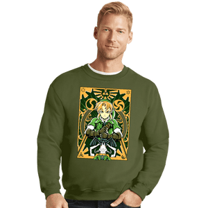 Daily_Deal_Shirts Crewneck Sweater, Unisex / Small / Military Green Ocarina Link