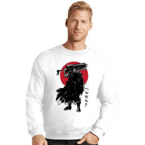 Daily_Deal_Shirts Crewneck Sweater, Unisex / Small / White Black Swordsman Sumi-e