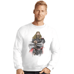 Shirts Crewneck Sweater, Unisex / Small / White God Of Thunder Watercolor