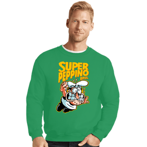 Daily_Deal_Shirts Crewneck Sweater, Unisex / Small / Irish Green Super Peppino Bros.