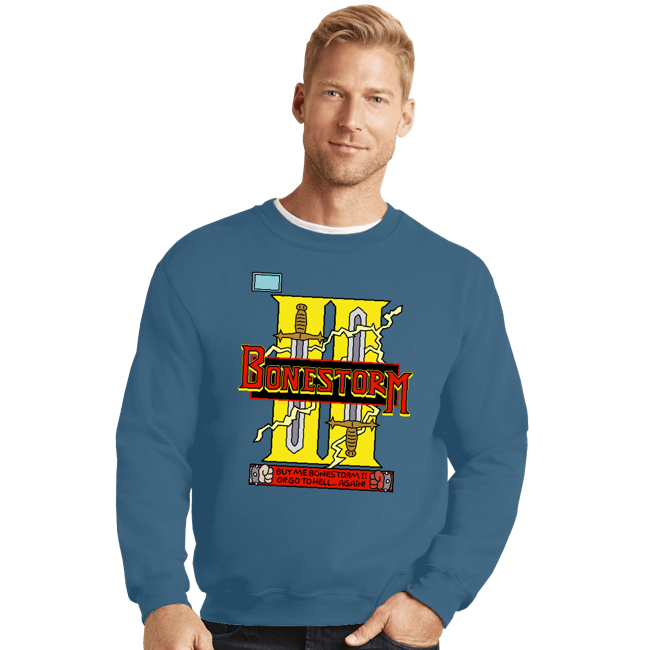 Daily_Deal_Shirts Crewneck Sweater, Unisex / Small / Indigo Blue Bonestorm II