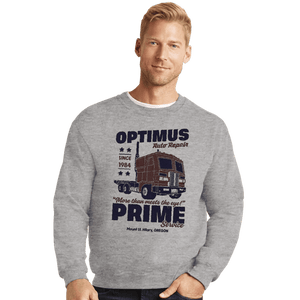 Daily_Deal_Shirts Crewneck Sweater, Unisex / Small / Sports Grey Optimus Garage