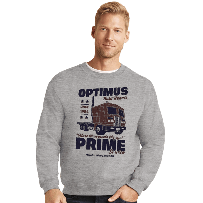 Daily_Deal_Shirts Crewneck Sweater, Unisex / Small / Sports Grey Optimus Garage