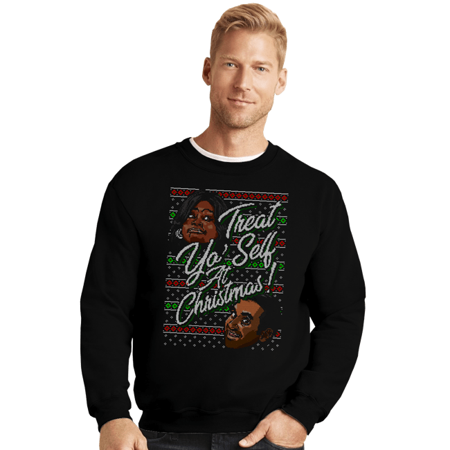 Shirts Crewneck Sweater, Unisex / Small / Black Treat Yoself