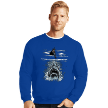 Load image into Gallery viewer, Daily_Deal_Shirts Crewneck Sweater, Unisex / Small / Royal Blue Shark Repellent
