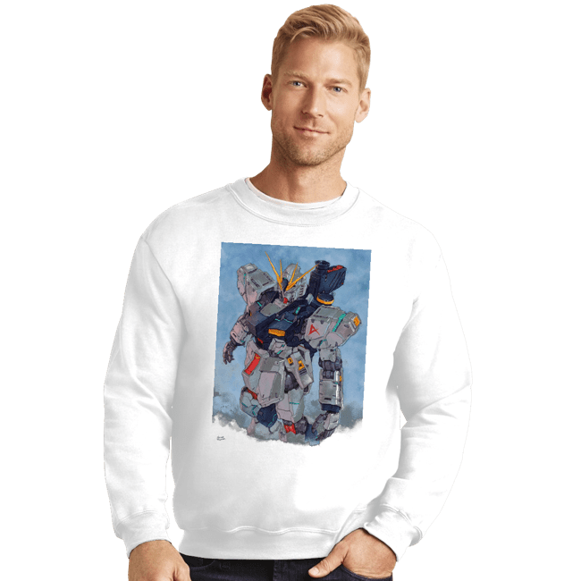 Secret_Shirts Crewneck Sweater, Unisex / Small / White Nu Gundam Watercolor