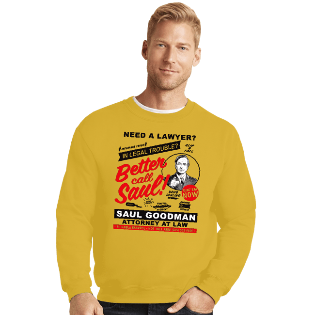 Secret_Shirts Crewneck Sweater, Unisex / Small / Gold Legal Trouble
