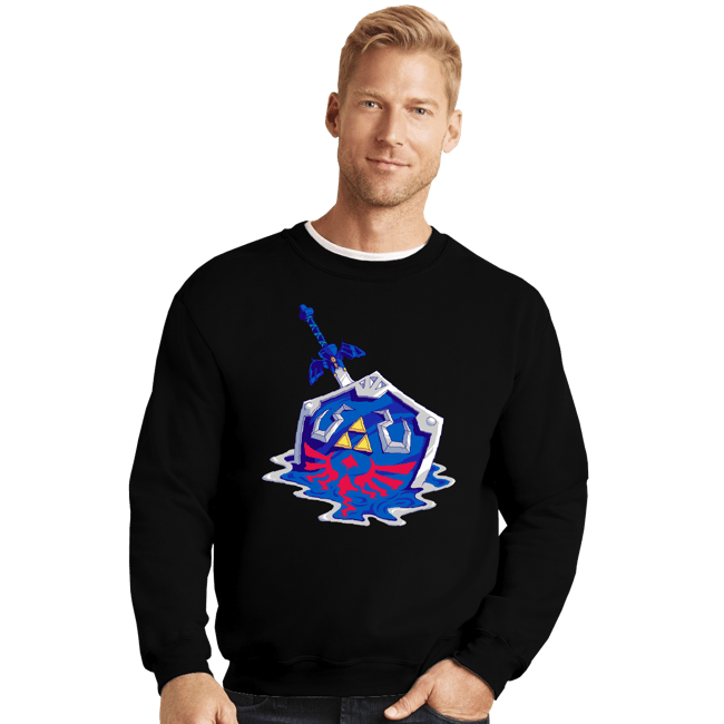 Daily_Deal_Shirts Crewneck Sweater, Unisex / Small / Black Melting Shield and Sword