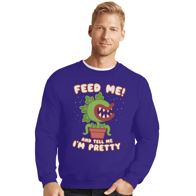 Daily_Deal_Shirts Crewneck Sweater, Unisex / Small / Violet Feed Me!!