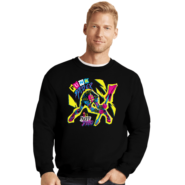 Daily_Deal_Shirts Crewneck Sweater, Unisex / Small / Black Punk Spider Is Not Dead