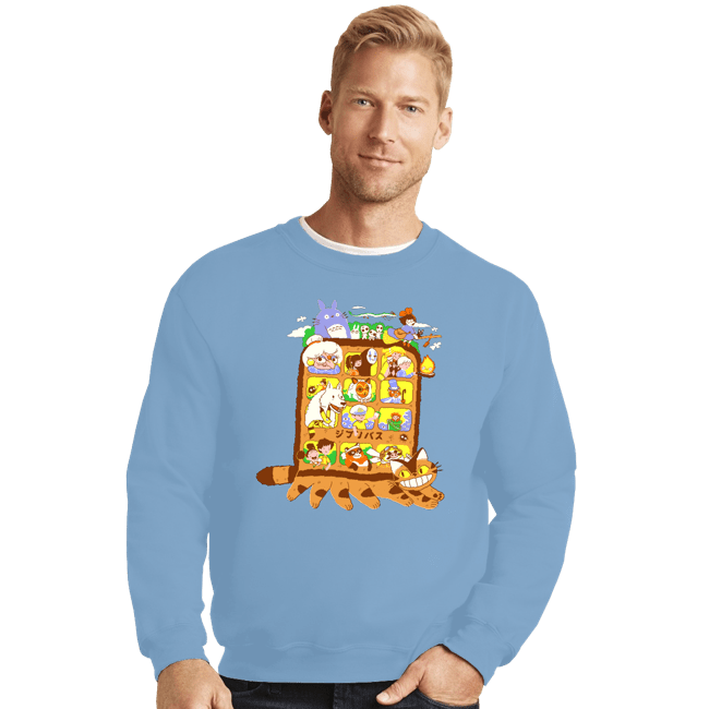 Daily_Deal_Shirts Crewneck Sweater, Unisex / Small / Powder Blue Anime Bus