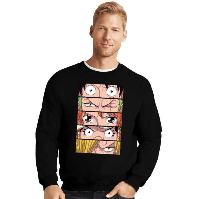 Daily_Deal_Shirts Crewneck Sweater, Unisex / Small / Black Straw Hat Eyes