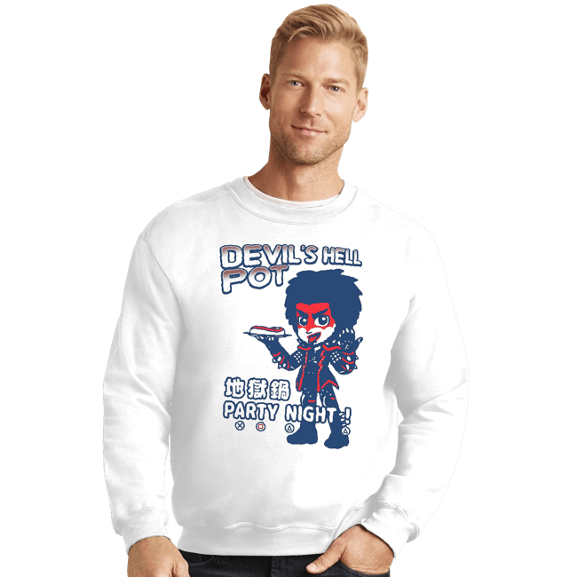 Shirts Crewneck Sweater, Unisex / Small / White Devil Hell Pot