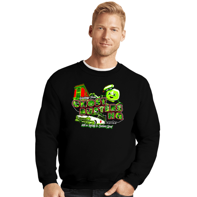 Secret_Shirts Crewneck Sweater, Unisex / Small / Black Greetings From Ghost HQ