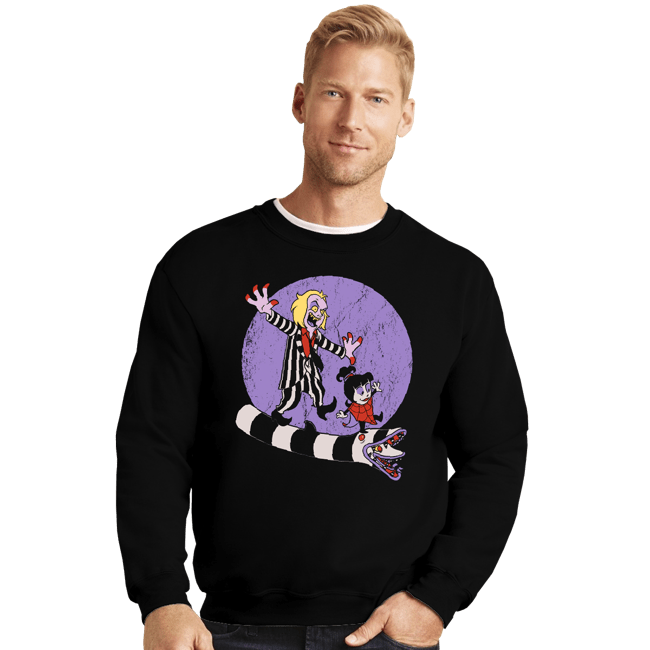 Daily_Deal_Shirts Crewneck Sweater, Unisex / Small / Black Beetle And Girl