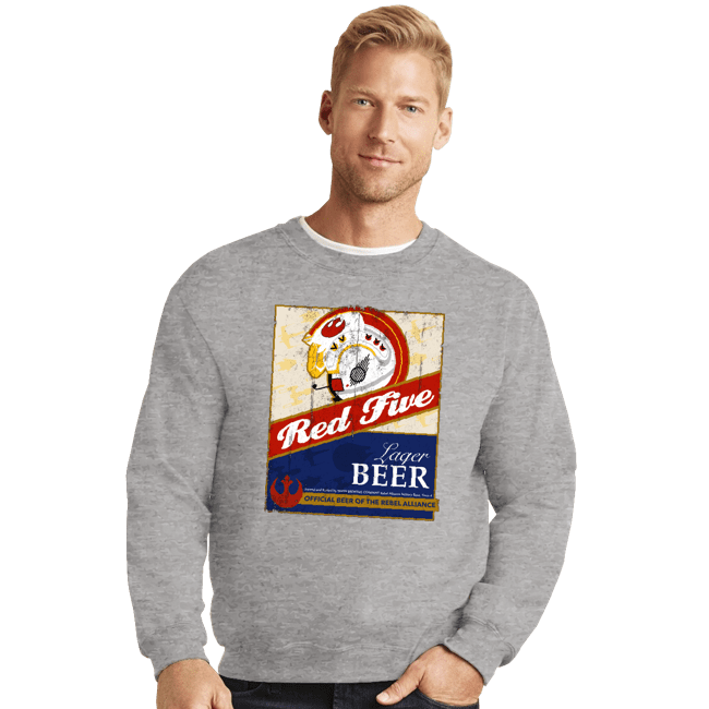 Daily_Deal_Shirts Crewneck Sweater, Unisex / Small / Sports Grey Red Five Beer