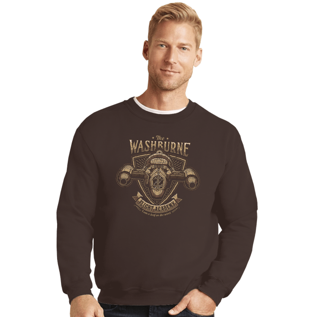 Shirts Crewneck Sweater, Unisex / Small / Dark Chocolate Washburne Flight Academy