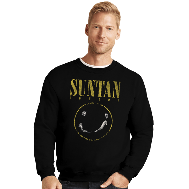 Shirts Crewneck Sweater, Unisex / Small / Black Suntan Lotion