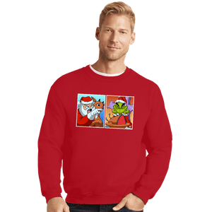 Daily_Deal_Shirts Crewneck Sweater, Unisex / Small / Red Santa Yelling At Grinch