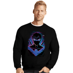 Daily_Deal_Shirts Crewneck Sweater, Unisex / Small / Black Glitch Nightwing