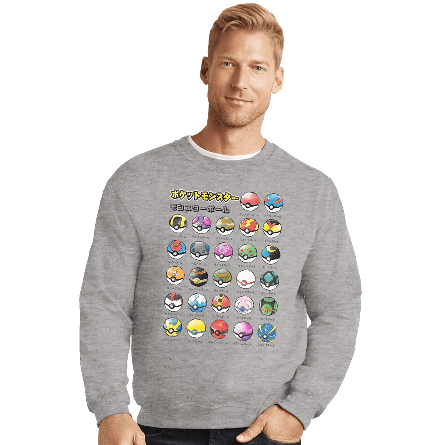 Shirts Crewneck Sweater, Unisex / Small / Sports Grey Types Of Pokeballs