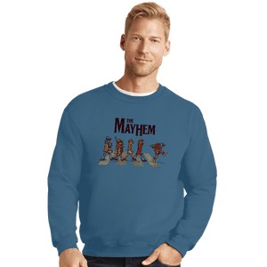 Daily_Deal_Shirts Crewneck Sweater, Unisex / Small / Indigo Blue The Mayhem