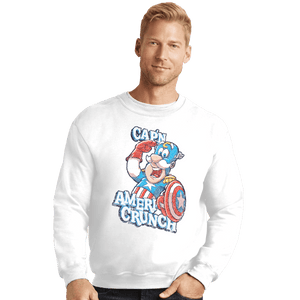 Shirts Crewneck Sweater, Unisex / Small / White Cap'n AmeriCrunch