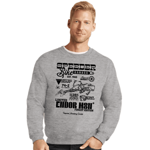 Daily_Deal_Shirts Crewneck Sweater, Unisex / Small / Sports Grey Speeder Bike Garage