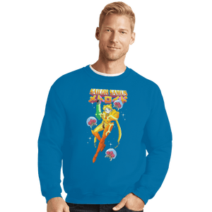 Shirts Crewneck Sweater, Unisex / Small / Sapphire Sailor Samus Power Suit