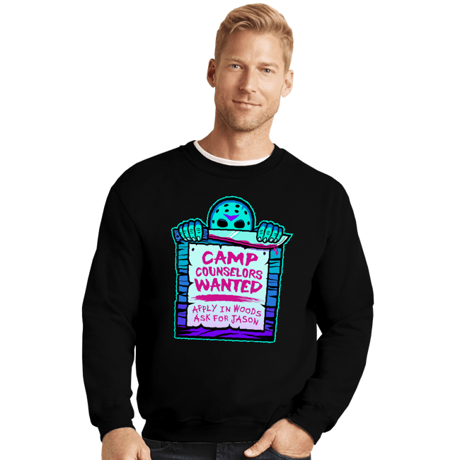 Daily_Deal_Shirts Crewneck Sweater, Unisex / Small / Black Camp Counselors Wanted