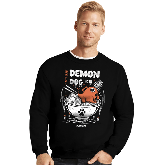 Daily_Deal_Shirts Crewneck Sweater, Unisex / Small / Black Demon Dog Ramen