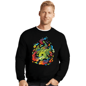 Shirts Crewneck Sweater, Unisex / Small / Black Rainbow Dragon