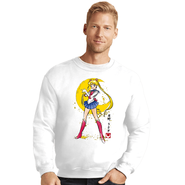 Daily_Deal_Shirts Crewneck Sweater, Unisex / Small / White Moon Sumi-e