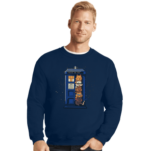 Daily_Deal_Shirts Crewneck Sweater, Unisex / Small / Navy Tardis Cats