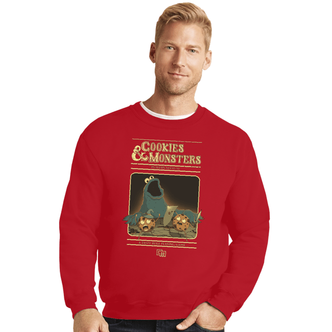 Daily_Deal_Shirts Crewneck Sweater, Unisex / Small / Red Cookies & Monsters