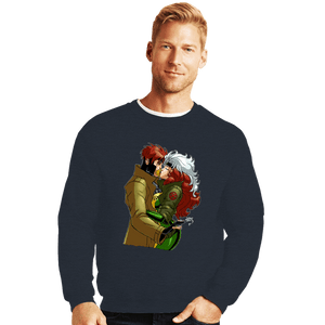 Daily_Deal_Shirts Crewneck Sweater, Unisex / Small / Dark Heather Rogue And Gambit Kiss