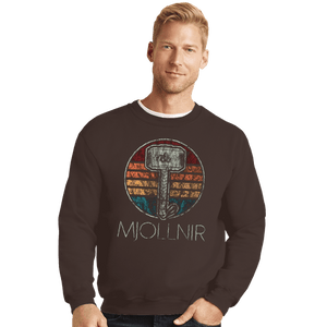 Shirts Crewneck Sweater, Unisex / Small / Dark Chocolate Retro Mjollnir