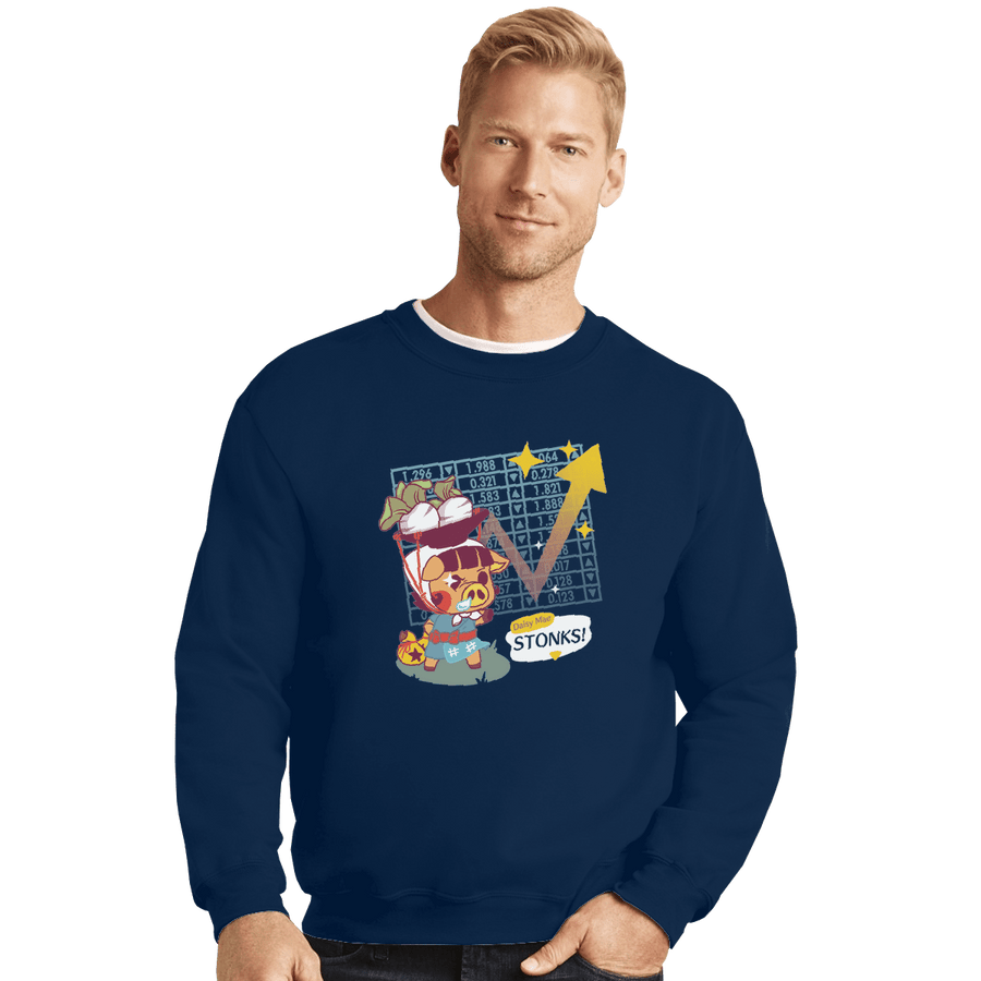 Shirts Crewneck Sweater, Unisex / Small / Navy Turnip Stonks