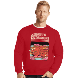 Shirts Crewneck Sweater, Unisex / Small / Red Donuts And Dragons