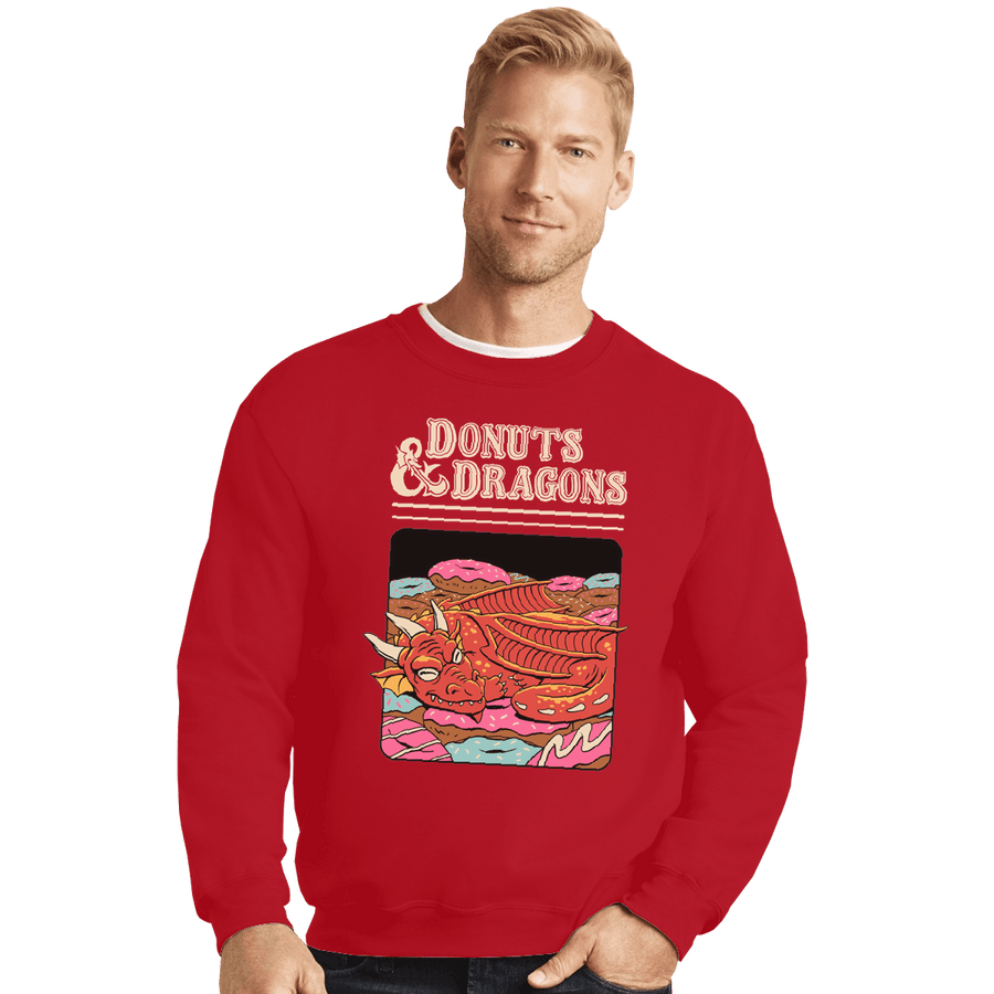 Shirts Crewneck Sweater, Unisex / Small / Red Donuts And Dragons