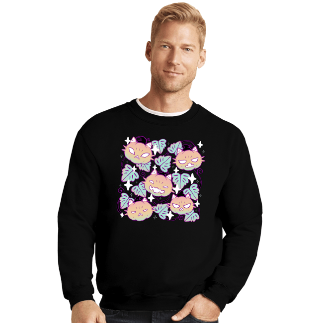 Daily_Deal_Shirts Crewneck Sweater, Unisex / Small / Black Pumpkin Cat Garden
