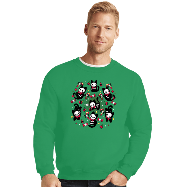 Daily_Deal_Shirts Crewneck Sweater, Unisex / Small / Irish Green Creepy Xmas Kittens