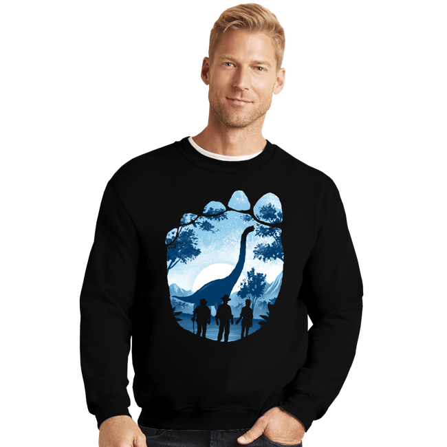Daily_Deal_Shirts Crewneck Sweater, Unisex / Small / Black Brachiosaurus Footprint