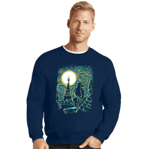 Shirts Crewneck Sweater, Unisex / Small / Navy Starry Paris Cats