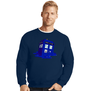 Daily_Deal_Shirts Crewneck Sweater, Unisex / Small / Navy Melting Tardis